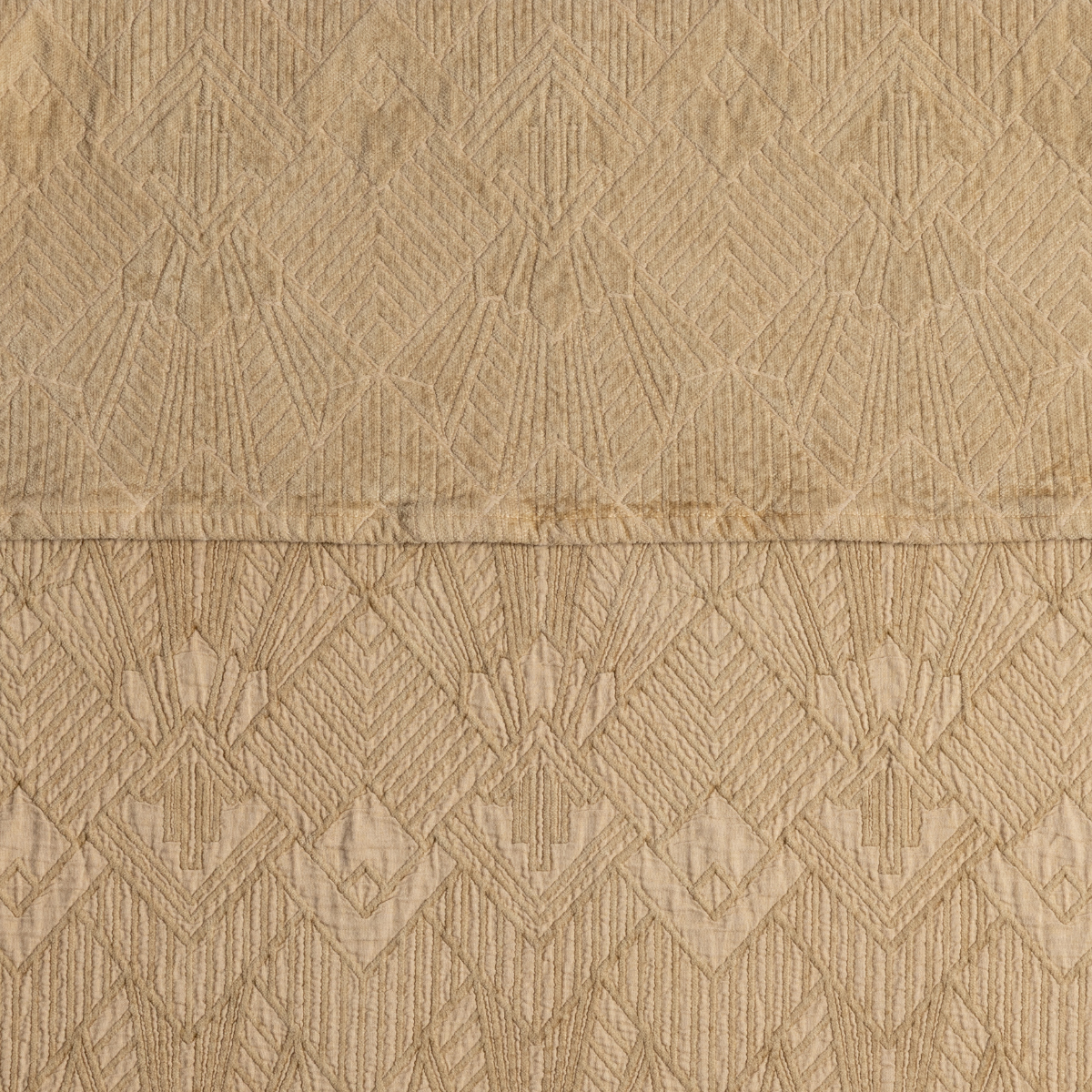 Close-up of Bella Notte Trettino bedspread in Honeycomb, showing geometric diamond jacquard weave detail.