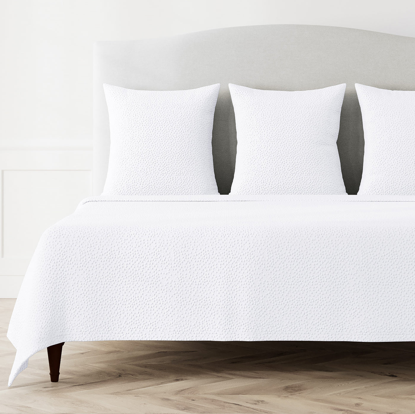 Ann Gish Bubble Matelasse coverlet set in white with tufted bubble texture on styled bed.