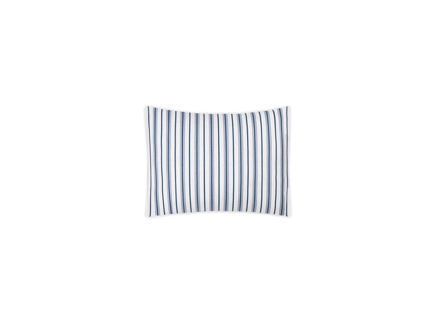 Matouk Calypso sham in white with navy and tan vertical stripes.