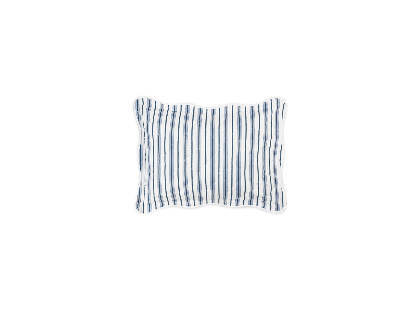 Matouk Calypso quilted sham in blue and white ticking stripe.