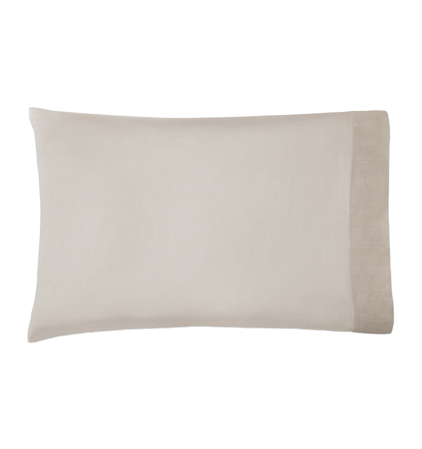 Sferra Carlotta pillowcase in ivory with a woven border, displayed flat on white.