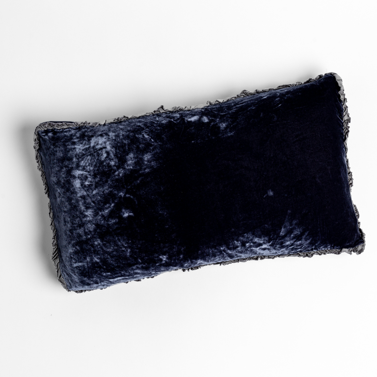 Bella Notte Carmen throw pillow in French Lavender crushed velvet with delicate lace trim edging.