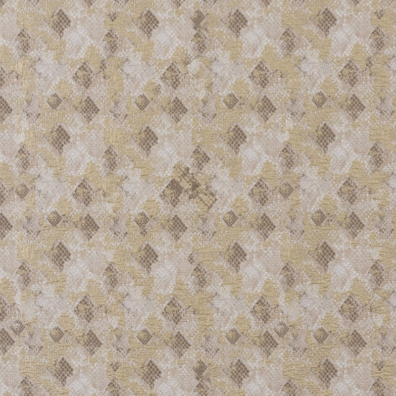 Close-up of a textured fabric with a geometric snakeskin-like pattern in beige, light brown, and gold tones, featuring Australia Pillow Cover by Celso de Lemos available at Linen Society.