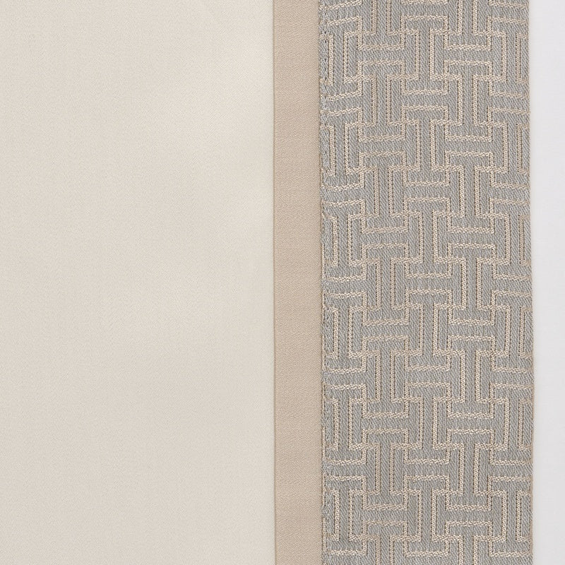 Close-up of a cream and taupe textile with a gray geometric pattern featuring Pillowcase by Celso de Lemos available at Linen Society.