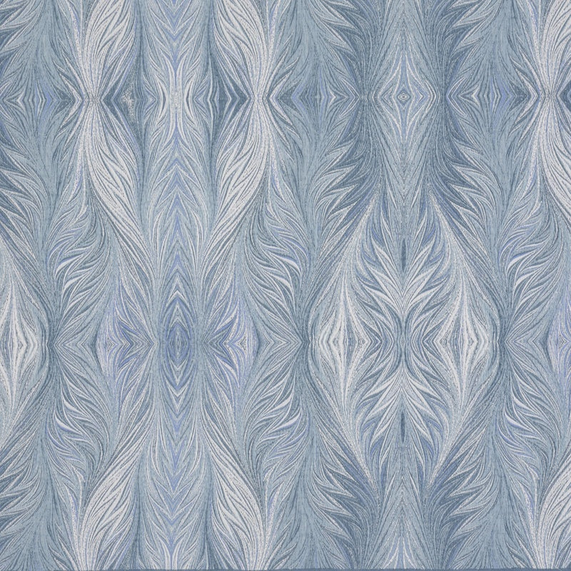 Abstract feather pattern in shades of blue and white, featuring Boheme Pillow Cover by Celso de Lemos available at Linen Society.