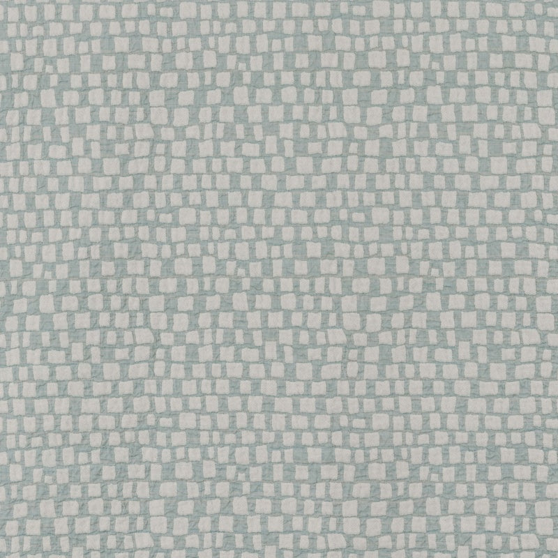 Textured fabric with a subtle checkerboard pattern in pale blue and white, featuring City Pillow Cover by Celso de Lemos available at Linen Society.