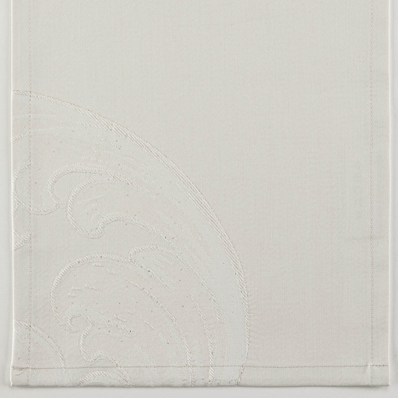 A neutral, textured fabric features an embossed wave pattern in the corner, featuring Exquise Pillowcase by Celso de Lemos available at Linen Society.