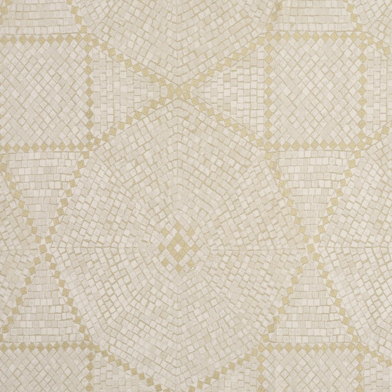 A close-up of a textured fabric with a mosaic-like pattern in cream and gold, featuring Kerylos Pillowcase by Celso de Lemos available at Linen Society.