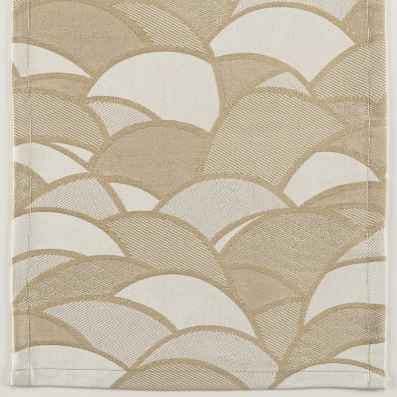 Close-up view of a textured fabric with a pattern of overlapping fan-like shapes in neutral tones, featuring Loulou Pillowcase by Celso de Lemos available at Linen Society.