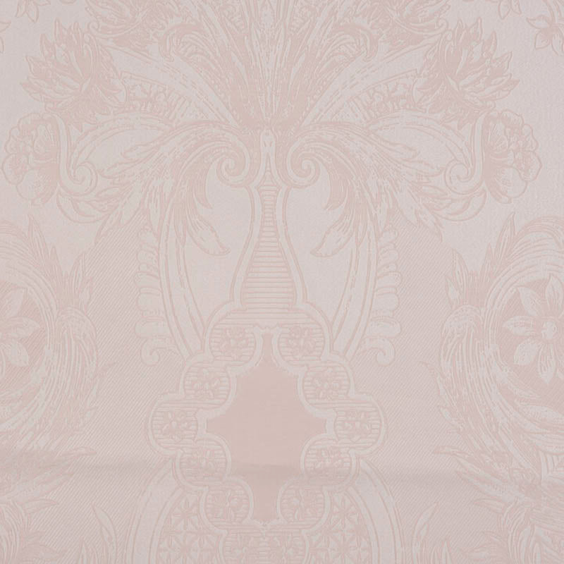 Close-up of Celso de Lemos Pompadour duvet cover blush jacquard damask weave detail.