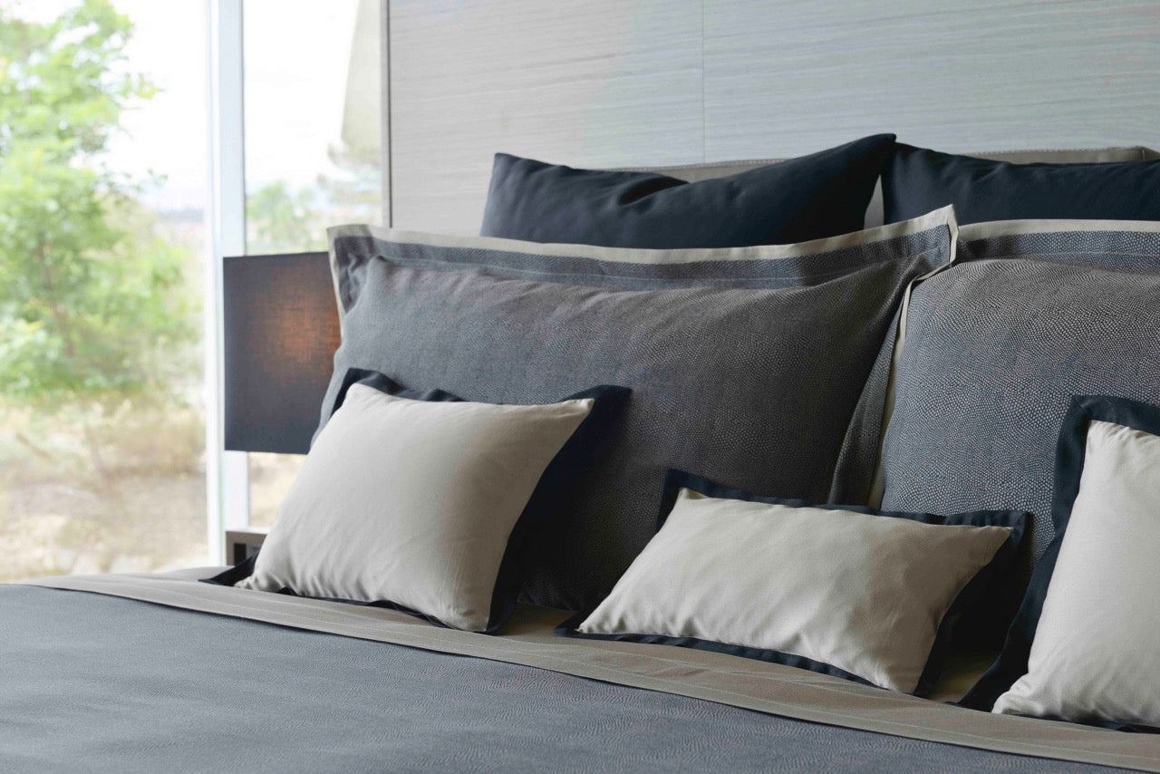 Image of Celso de Lemos Kroco bedding pillows dark.