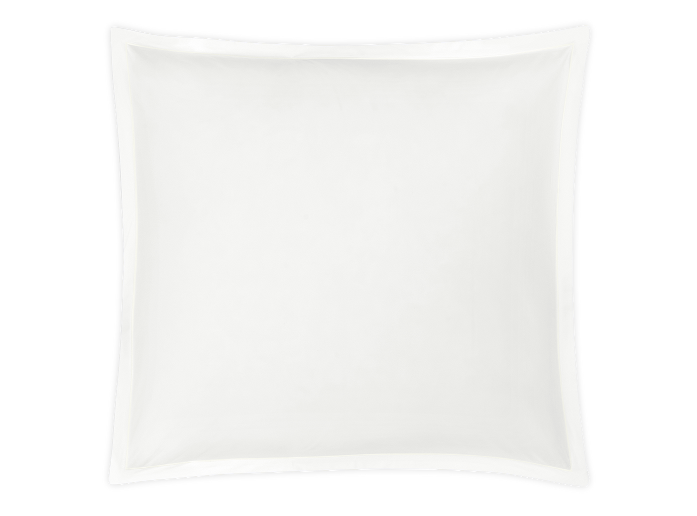 Close-up of Matouk Ceylon ivory satin stitch border pillow sham, flat lay.
