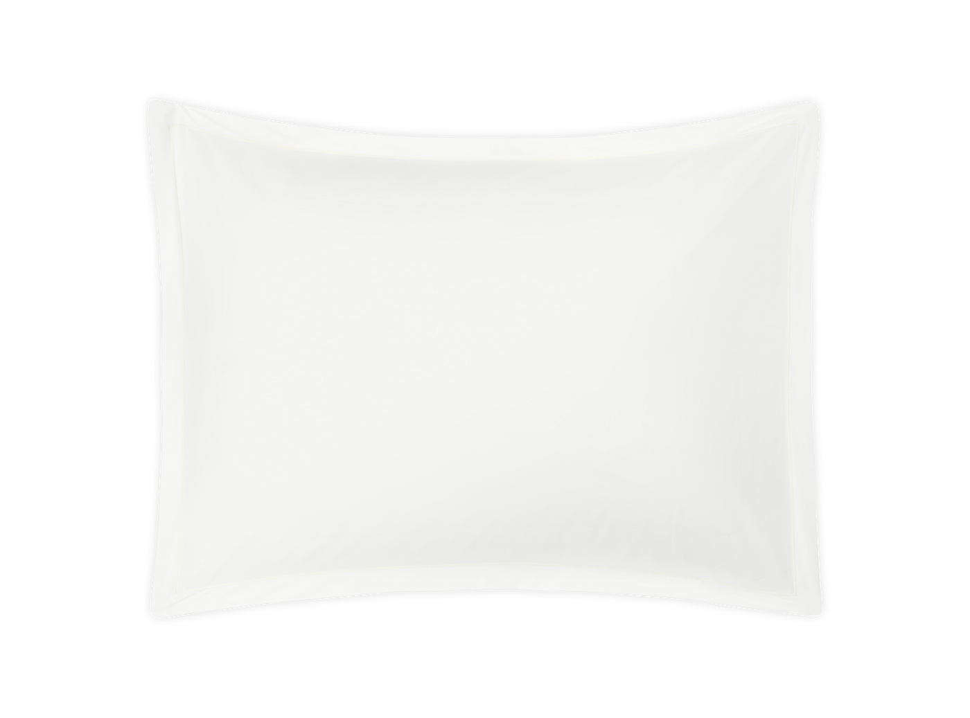 Ivory cotton sham with delicate satin stitch border detail, isolated view.