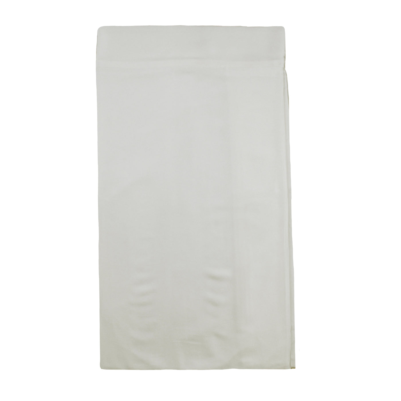 Ivory charmeuse bed skirt laid flat, showing smooth fabric and tailored top panel.