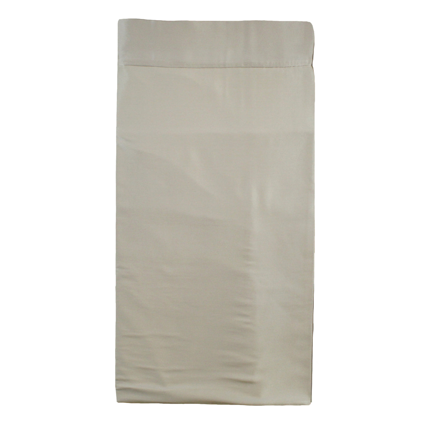 Ivory charmeuse bed skirt with tailored pleating, shown flat against white background.
