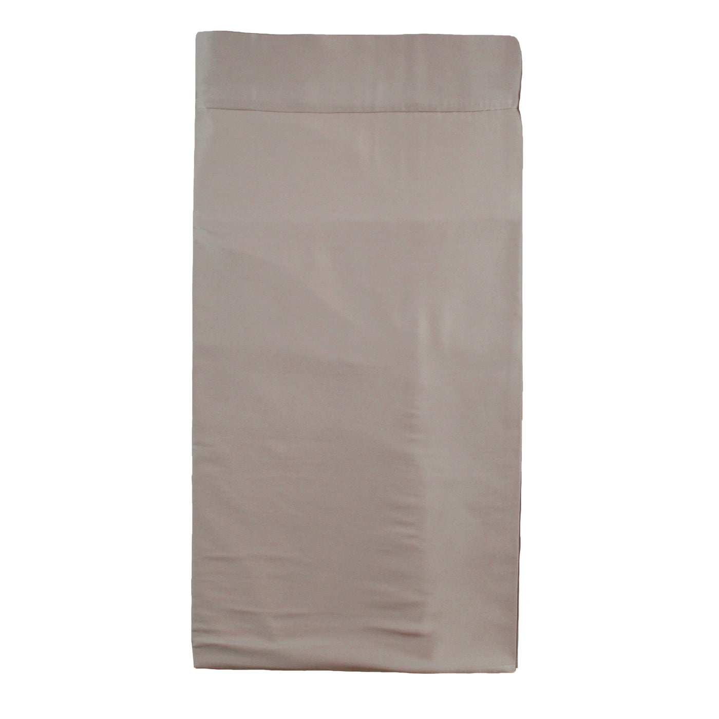 Ivory charmeuse bed skirt folded flat, showing smooth lustrous fabric and tailored header.