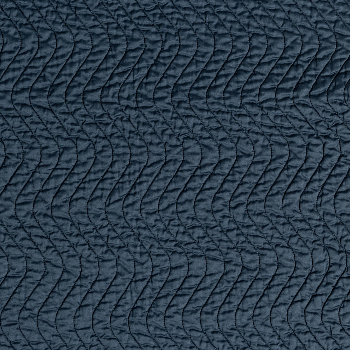 Close-up of Midnight Bella Notte Cirillo coverlet showing wave-quilted silk texture.