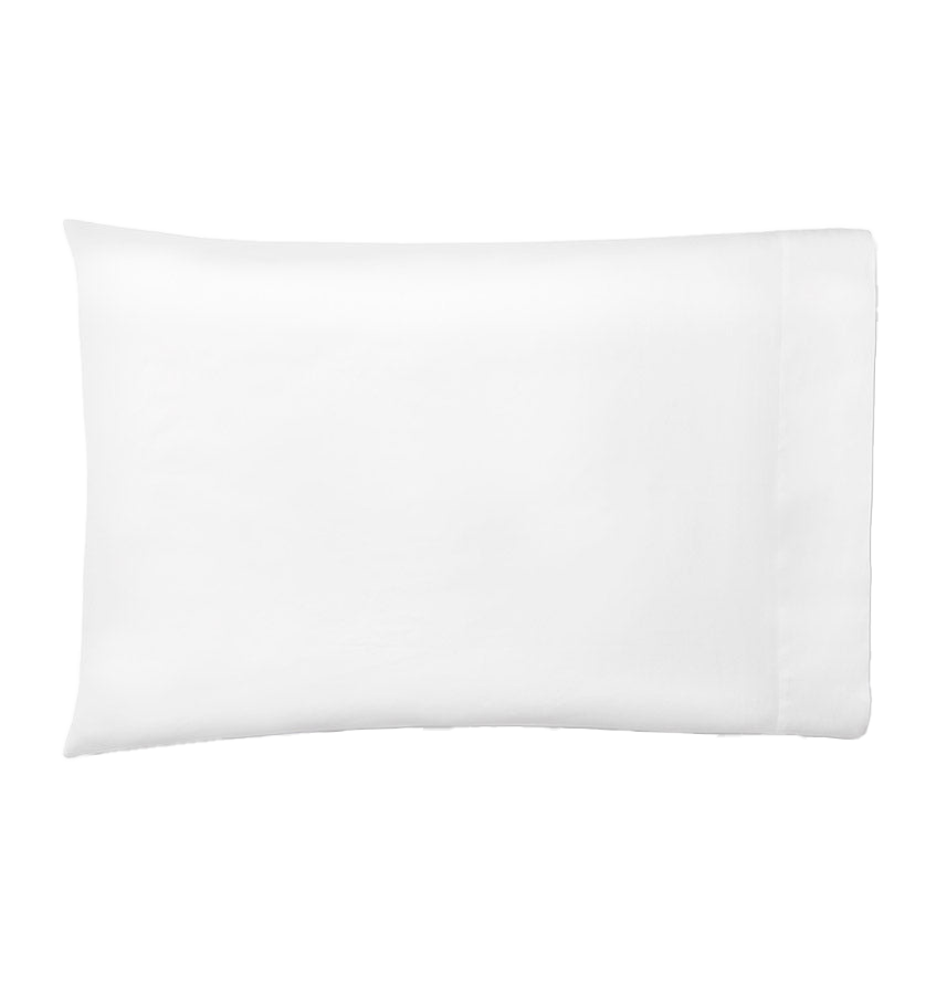 Sferra Giza 45 Corto white sateen pillowcase on white background.