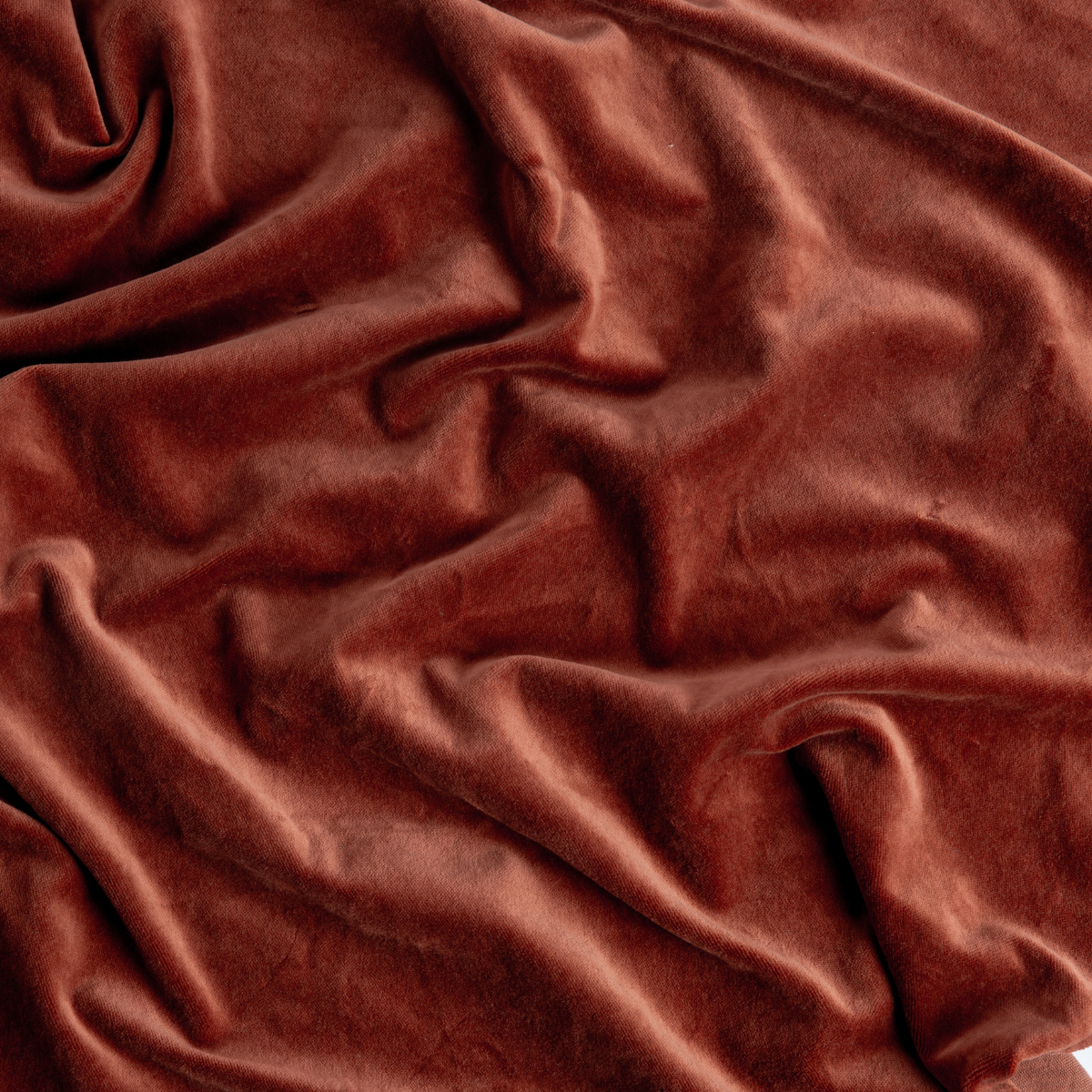 Autumn velvet pillow sham draped in soft folds, showing rich texture and warm depth.