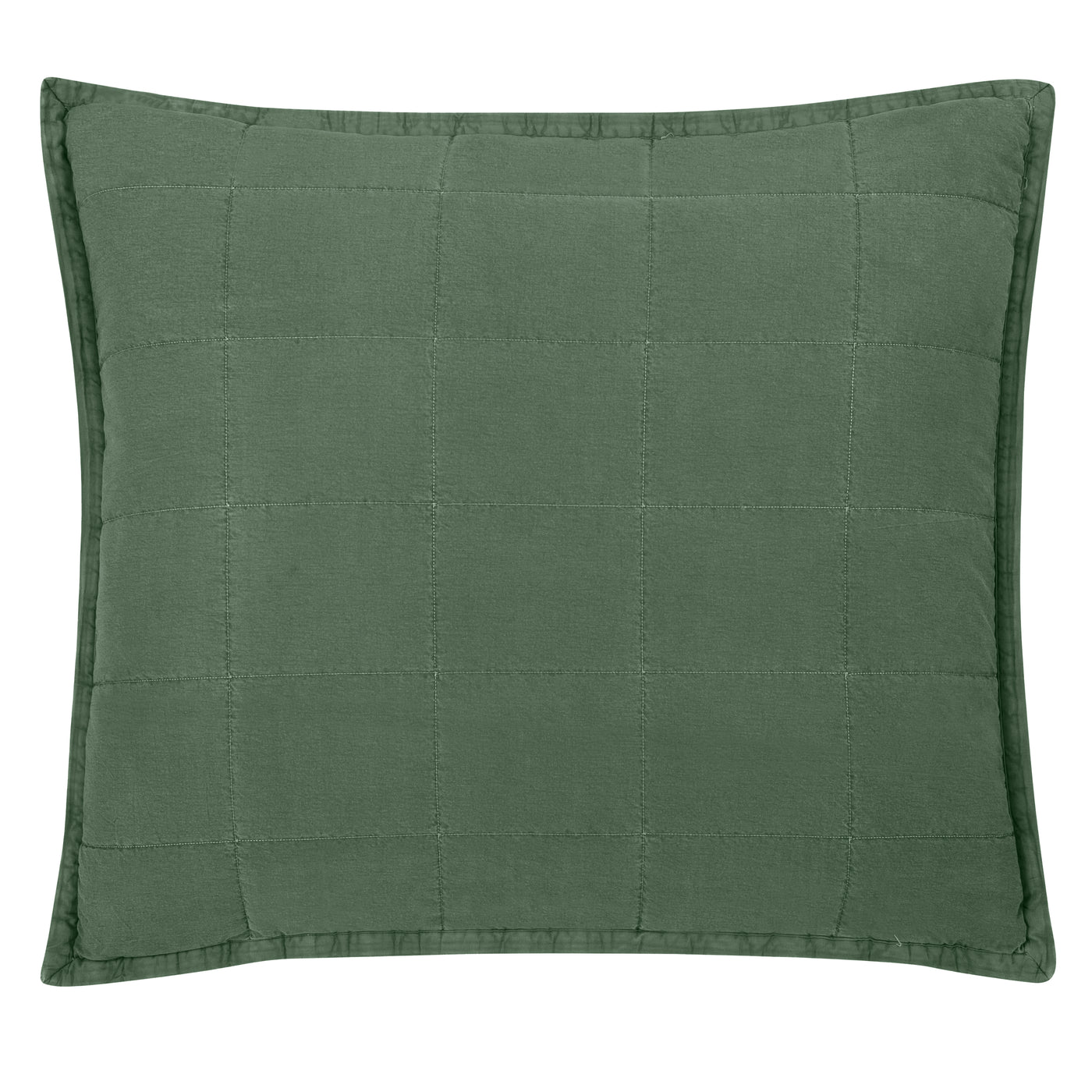 Ann Gish Cotton Canvas pillow in sage green with grid quilting and flanged edge.