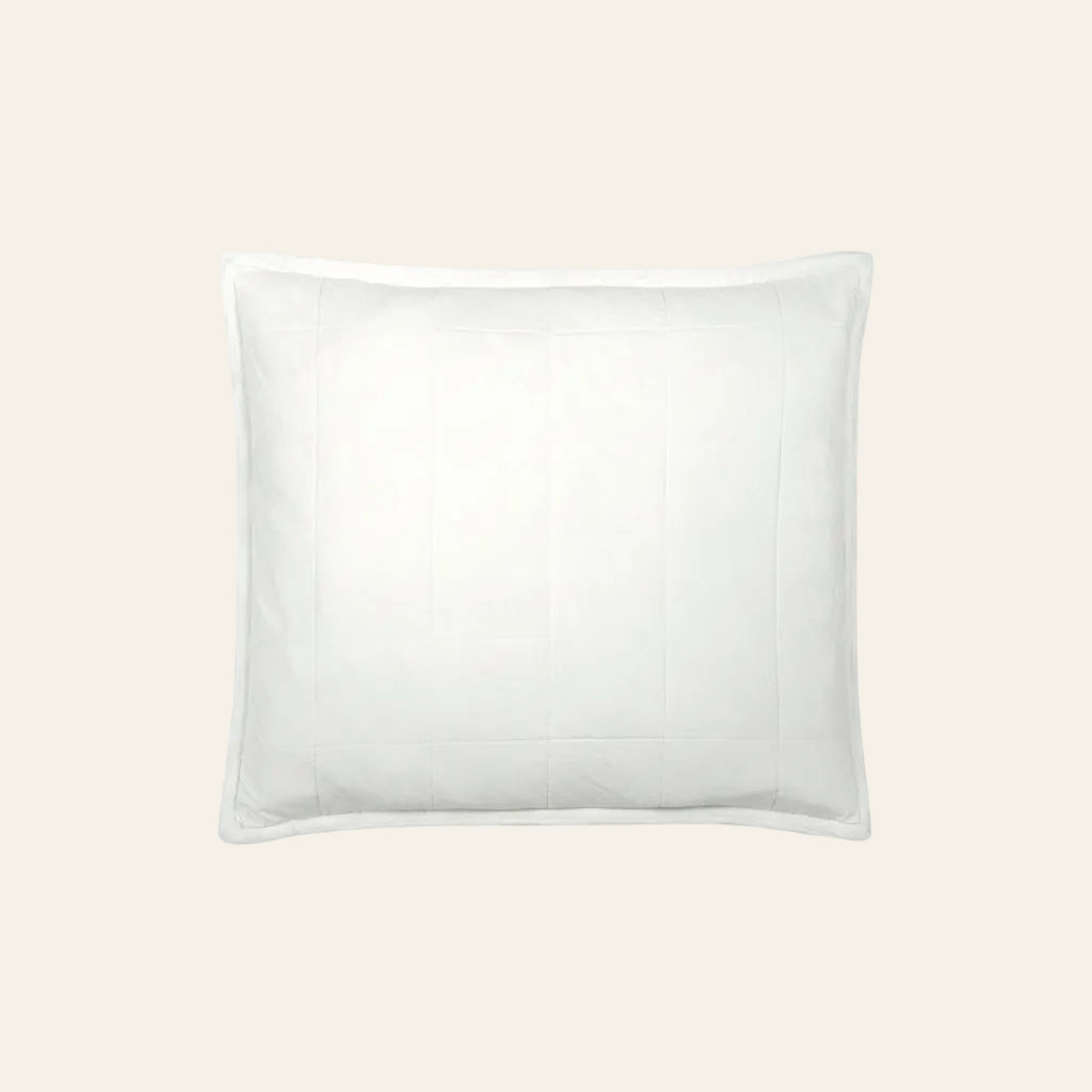 Ann Gish Cotton Canvas pillow in white with subtle woven stripe texture and flange border.