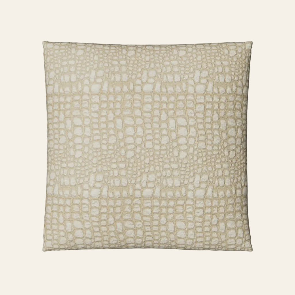 Ann Gish Croc pillow in ivory with tone-on-tone crocodile texture pattern.