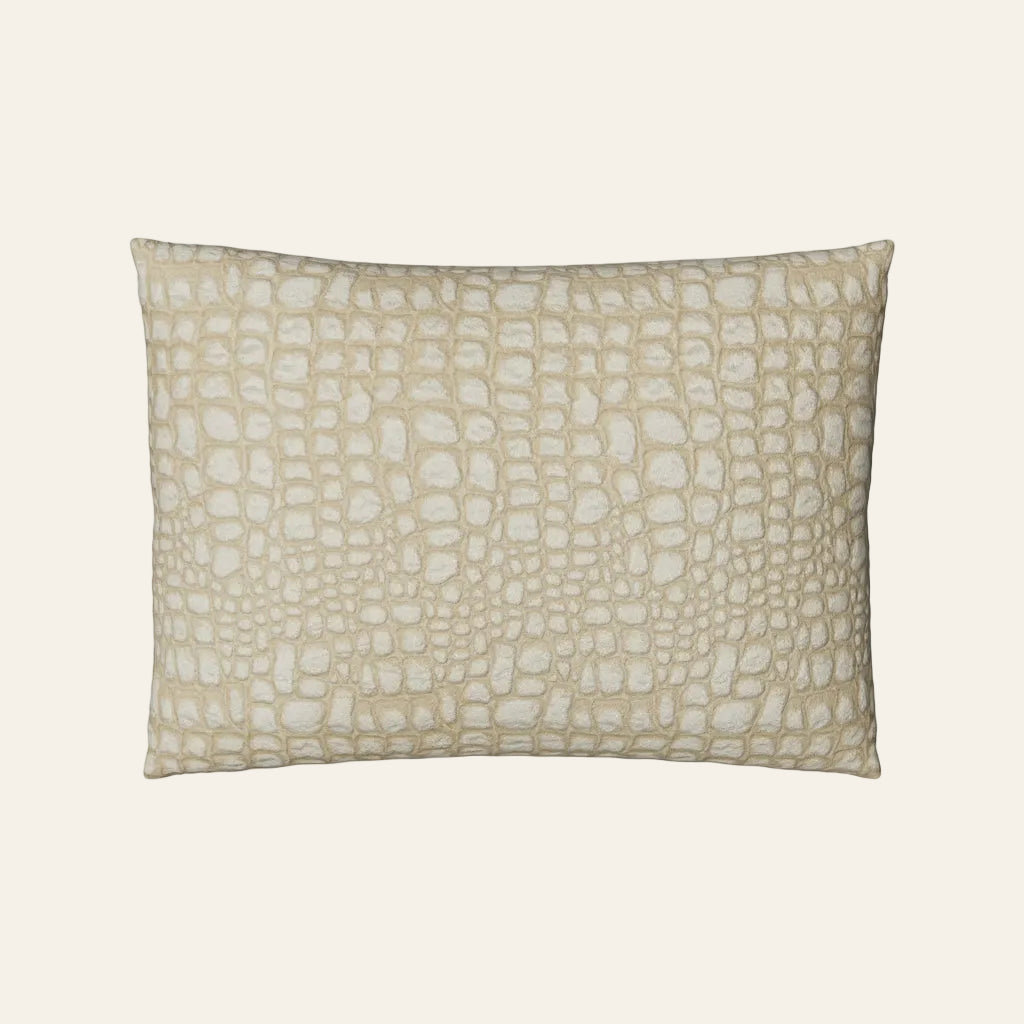 Ann Gish Croc sham in champagne with textured crocodile-embossed pattern.