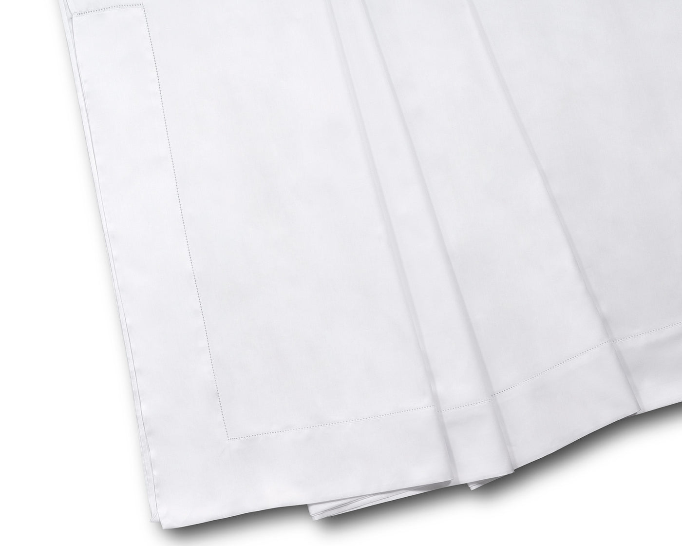 Detail image of white sheet with hemstitch.