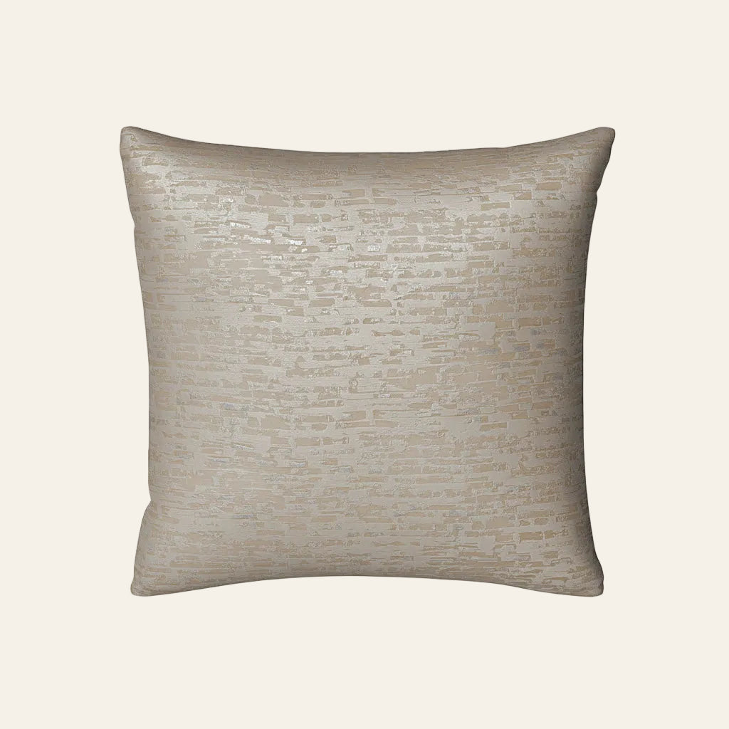 Ann Gish Delphi sham in champagne with shimmering textured weave pattern.