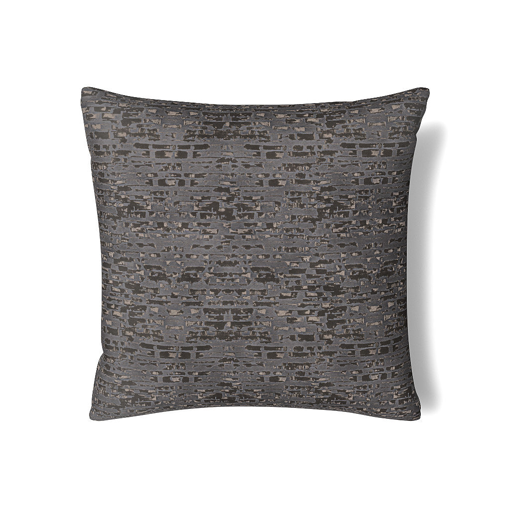Close-up of Ann Gish Delphi sham in charcoal with textured woven geometric pattern.