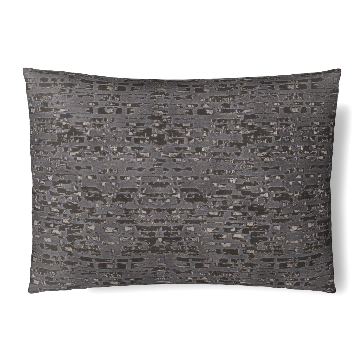 Ann Gish Delphi sham in charcoal with abstract woven jacquard texture, studio shot.