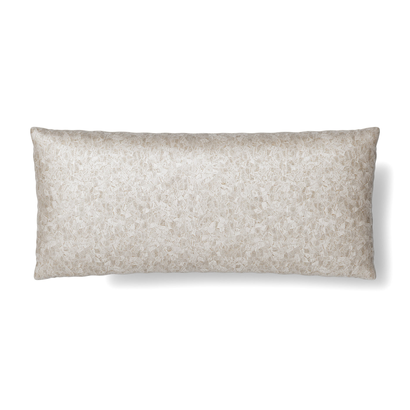 Ann Gish Diamond Dust lumbar pillow in champagne with allover metallic fleck texture.