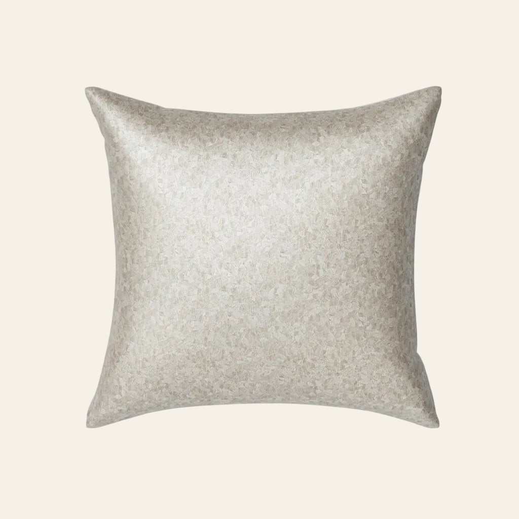 Ann Gish Diamond Dust pillow in silver with subtle metallic speckled texture.
