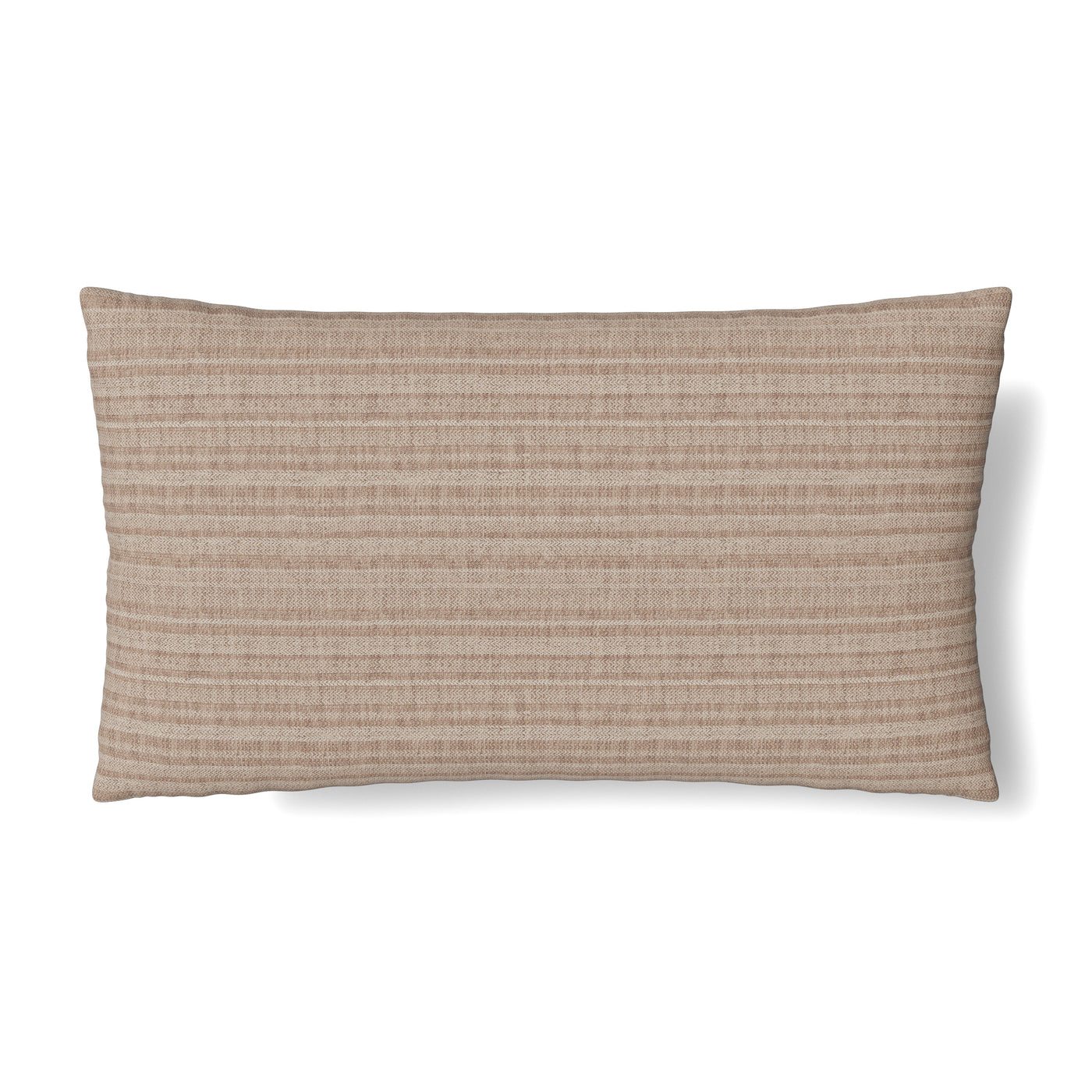 Close-up of Ann Gish Doria lumbar pillow in warm taupe with horizontal woven stripe texture.