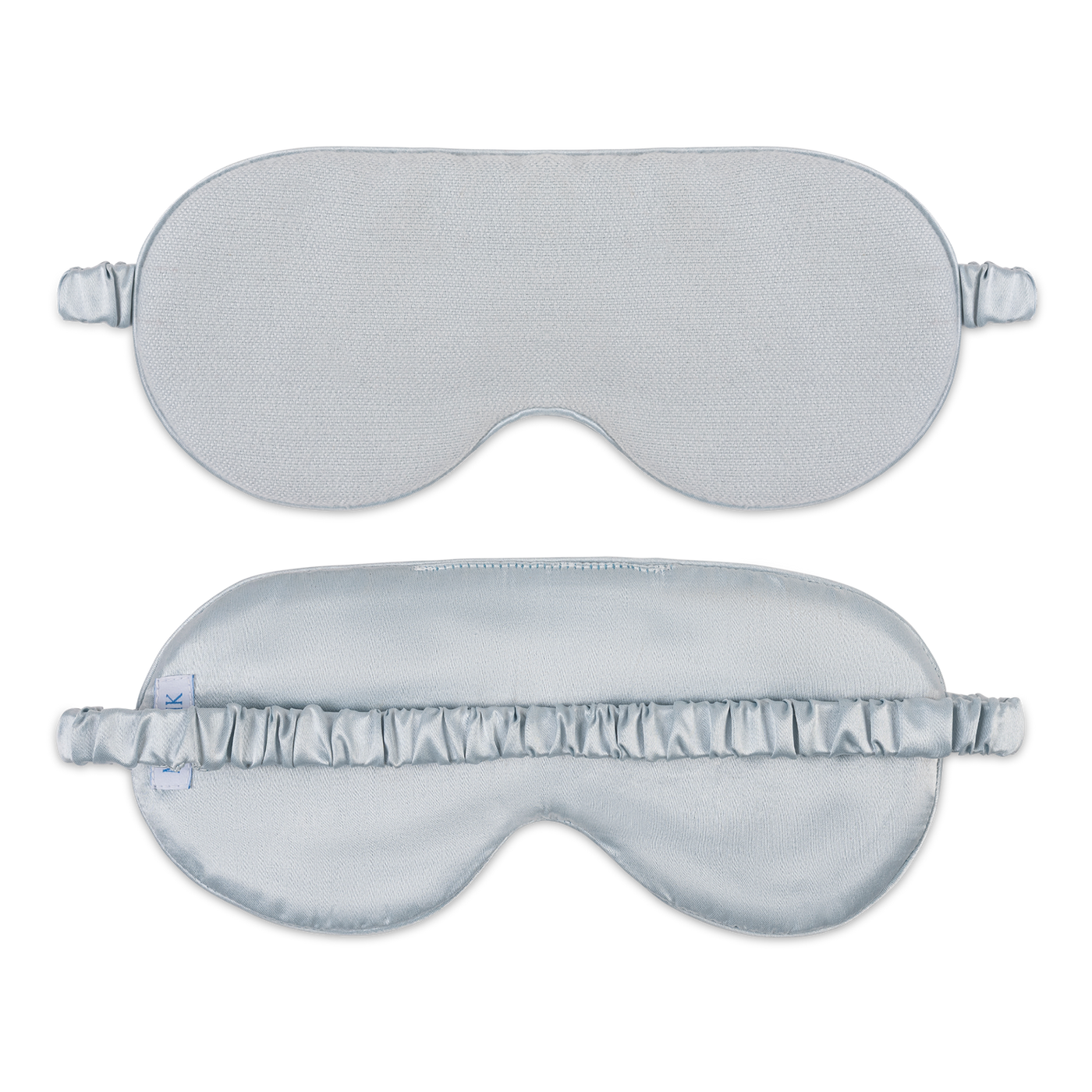Front and back views of the Matouk Dream Modal sleep mask in silver.