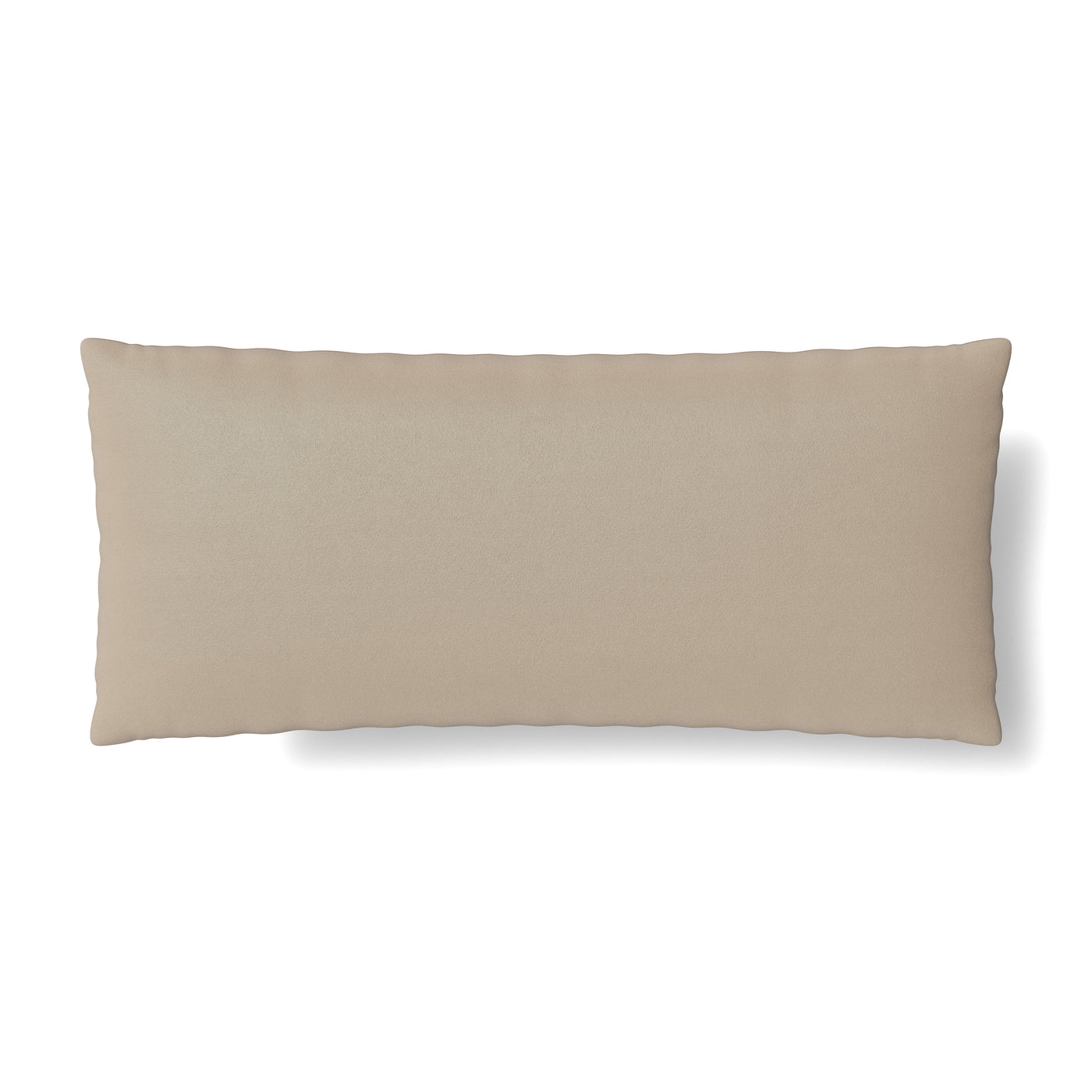 Reverse side of Ann Gish Duchess velvet pillow in sand, shown on white background.
