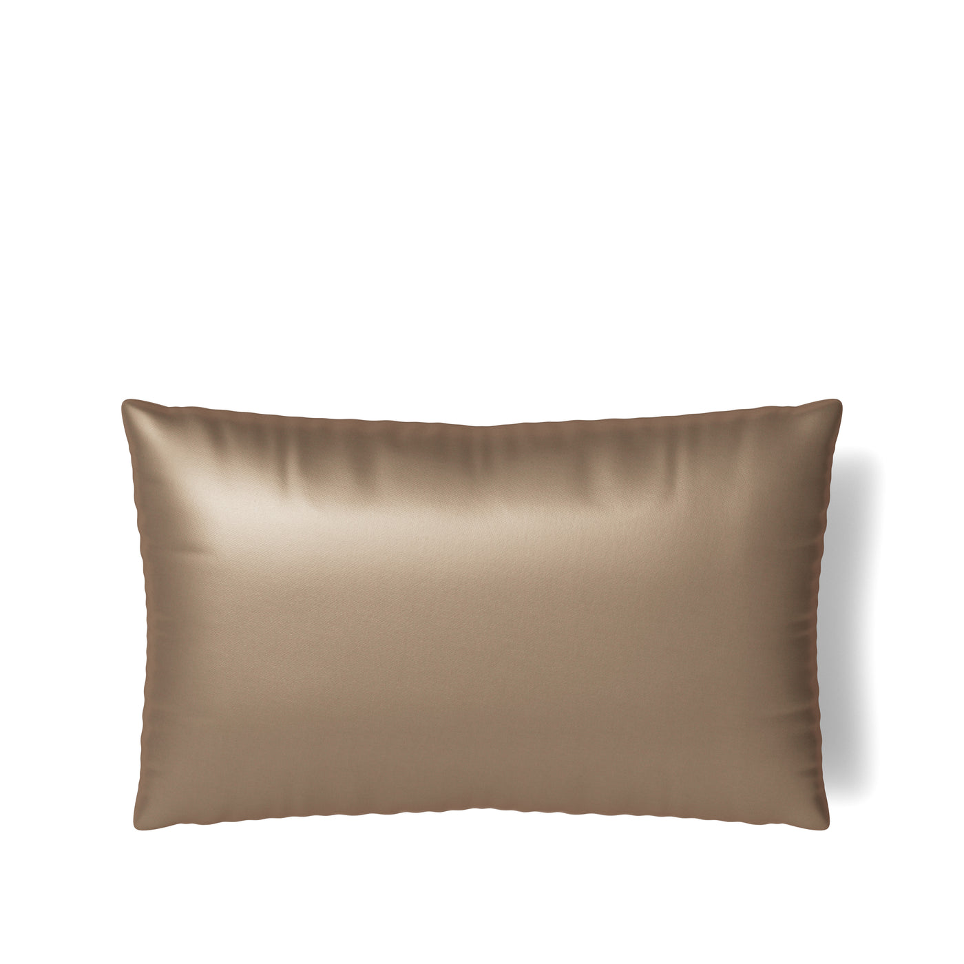 Ann Gish Duchess pillow in champagne satin, reverse side view against white background.