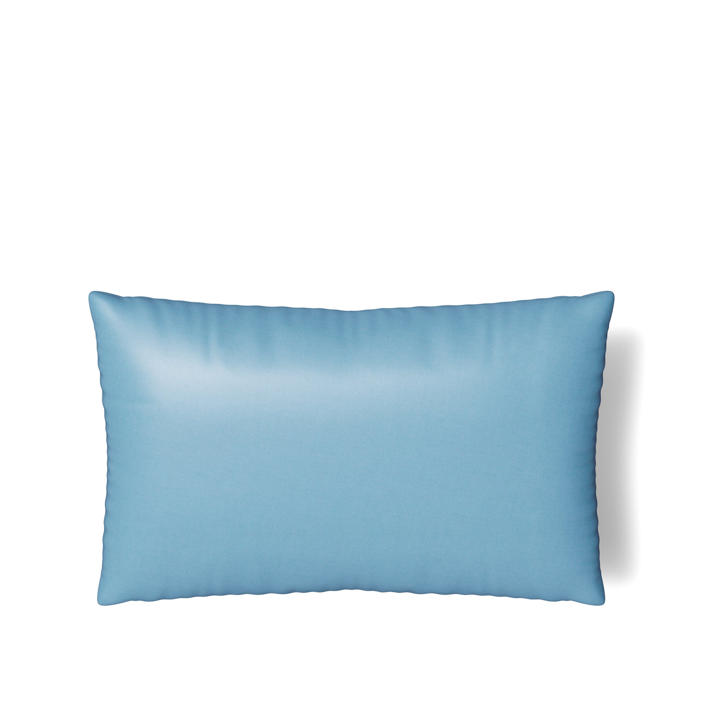 Ann Gish Duchess pillow in sky blue, lumbar shape with smooth satin sheen finish.