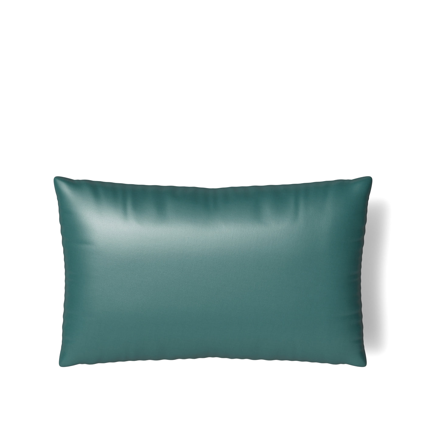 Ann Gish Duchess pillow in teal satin finish, lumbar rectangular shape on white background.
