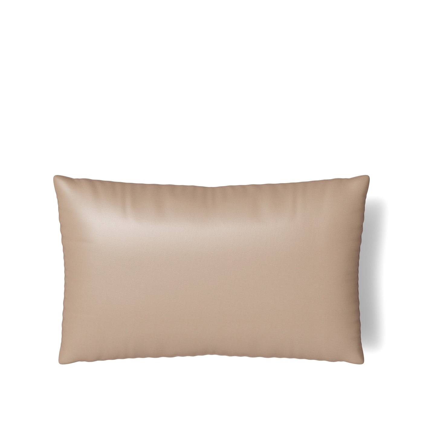 Ann Gish Duchess pillow in taupe, smooth satin back view against white background.