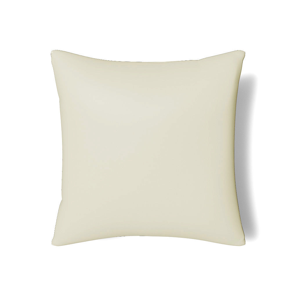 Back view of Ann Gish Duchess pillow in ivory, showing plain reverse fabric and piped edges.