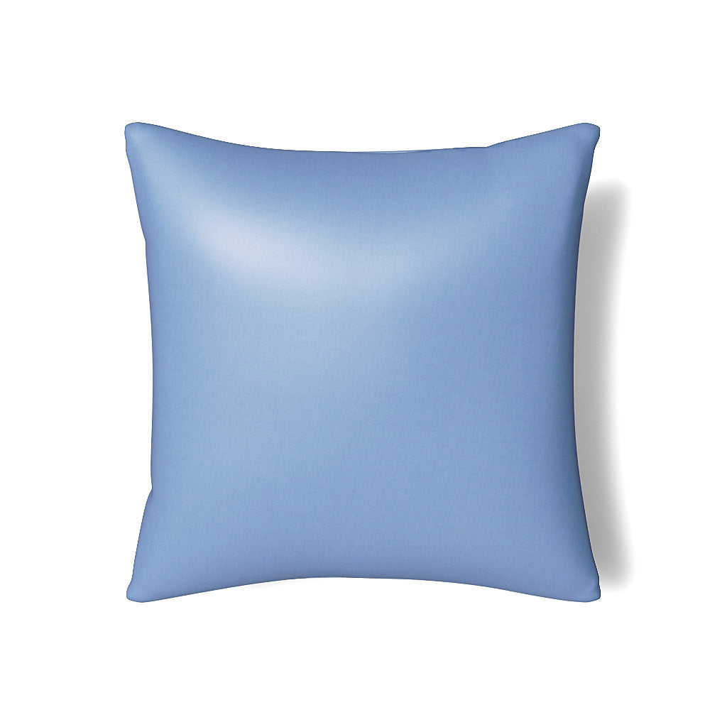 Ann Gish Duchess pillow in periwinkle blue, smooth satin finish, studio shot.