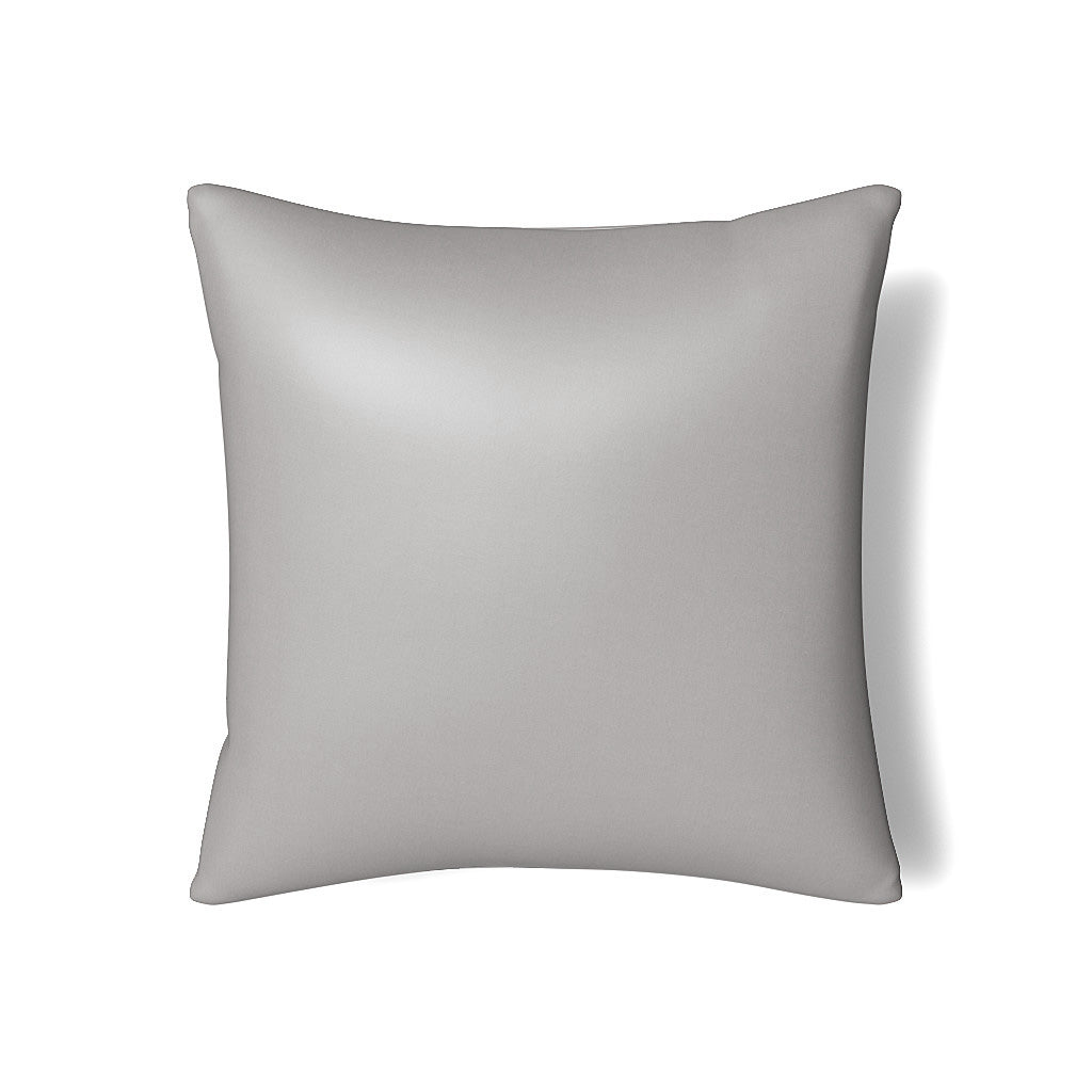 Ann Gish Duchess pillow in silver, smooth satin finish, front view.