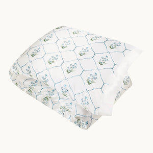 Photo of the Forget Me Not Silk Duvet Cover ensemble.