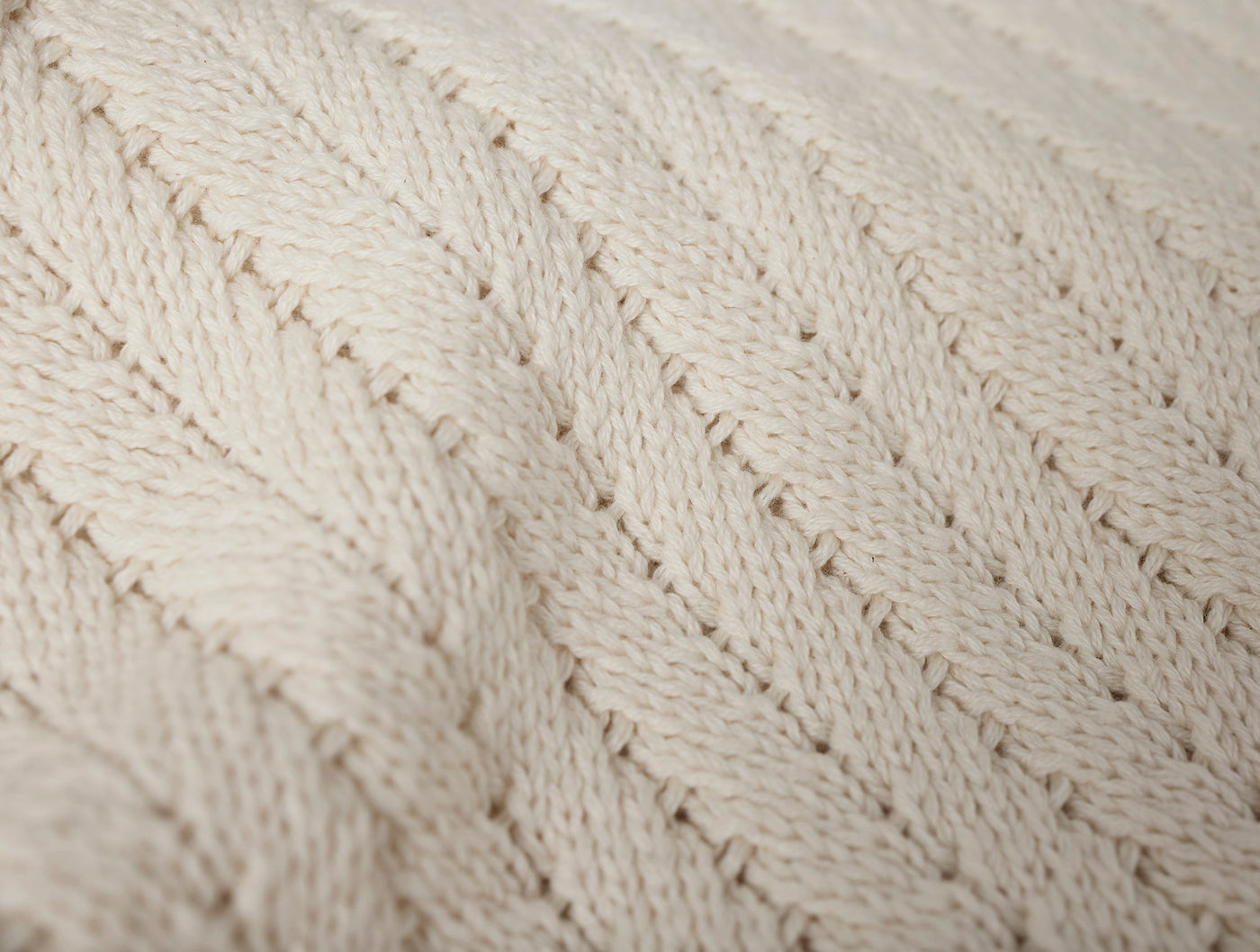 Close-up of Coyuchi Casa Loma Knit Throw ivory diagonal ribbed knit texture.
