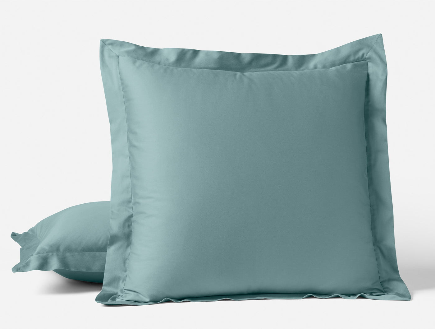 Coyuchi Cloud Soft Sateen euro shams in seafoam, smooth finish with classic flange border.