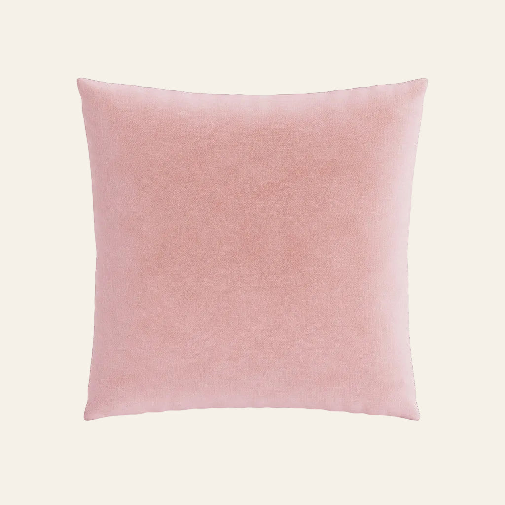 Ann Gish Fresco Velvet pillow in blush, square silhouette with soft matte velvet texture.