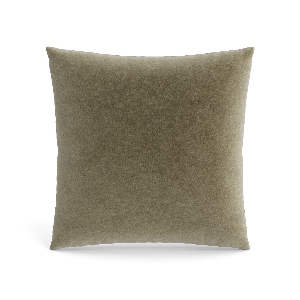 Ann Gish Fresco Velvet pillow in sage, soft brushed velvet texture on square cushion.