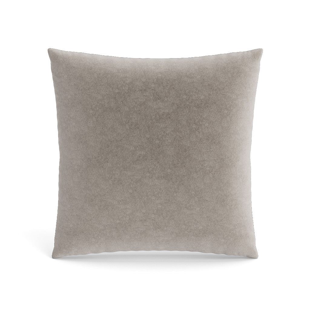 Reverse side of Ann Gish Fresco Velvet pillow in stone, showing smooth velvet back.