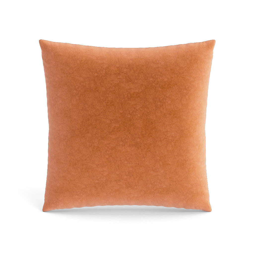 Close-up of Ann Gish Fresco Velvet pillow in terracotta, showing soft plush texture.